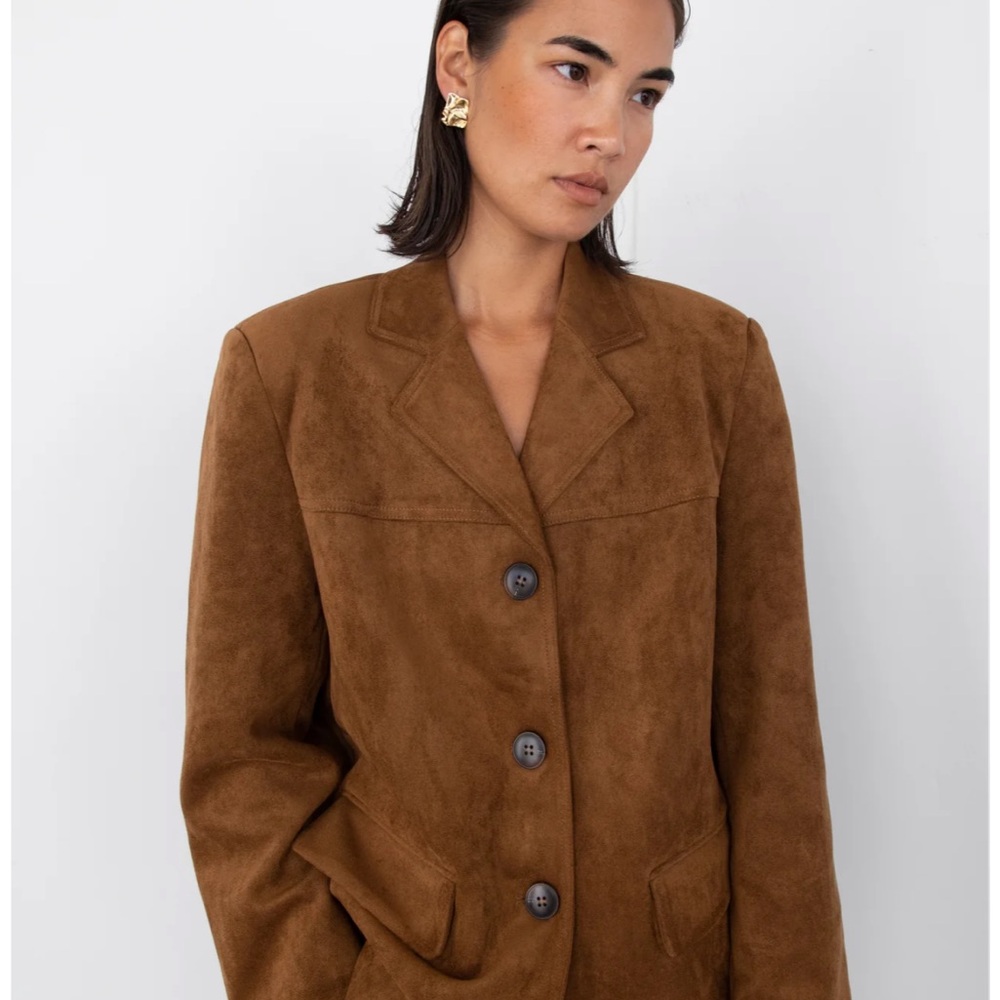 OAK + FORT Brown Vegan Suede Blazer
